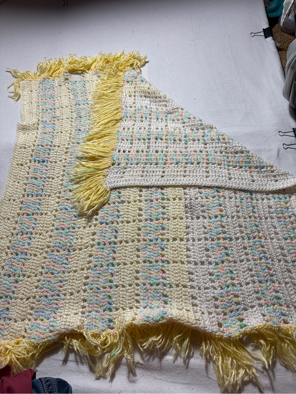Handmade Crochet Kids Blanket - Yellow & Pastel